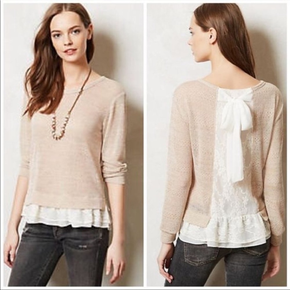CLU + WILLOUGHBY | Anthropologie Ruffled & Ribboned Lace Knit Sweater